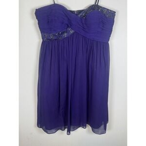 Maggy London Y2K Baby Doll Dress  Plum Purple Beaded Strapless Size 14 Party
